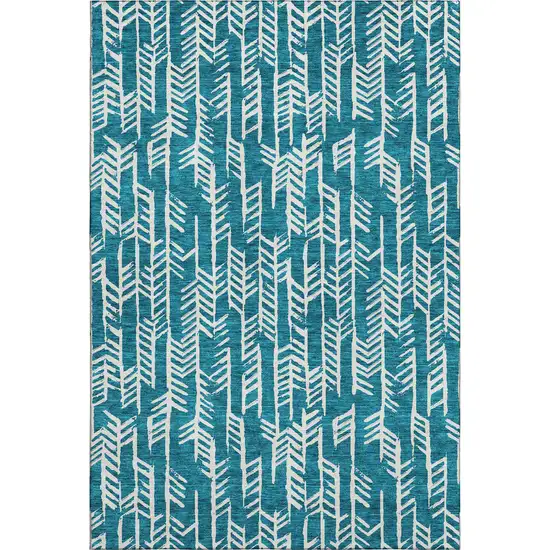 Teal And Ivory Tribal Washable Area Rug With UV Protection Photo 1