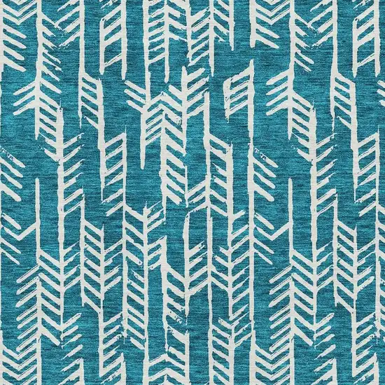 Teal And Ivory Tribal Washable Area Rug With UV Protection Photo 3
