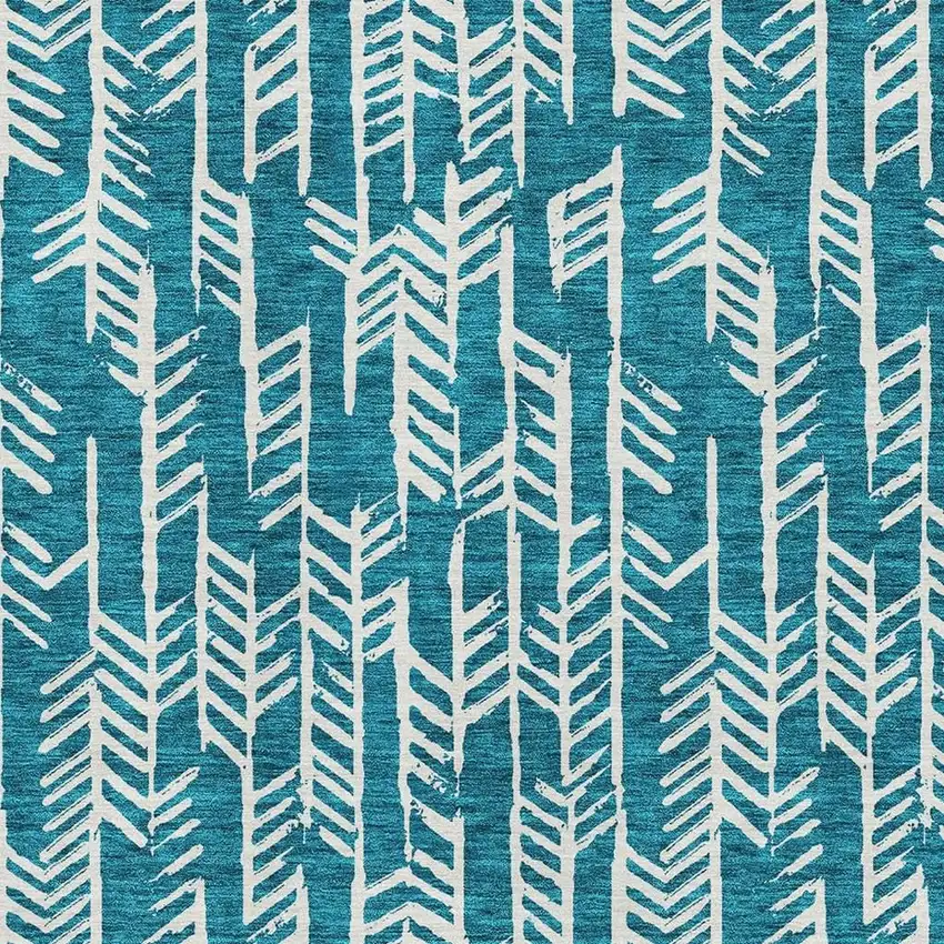 Teal And Ivory Tribal Washable Area Rug With UV Protection Photo 3