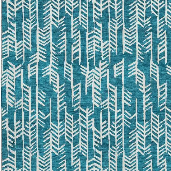 Teal And Ivory Tribal Washable Area Rug With UV Protection Photo 4