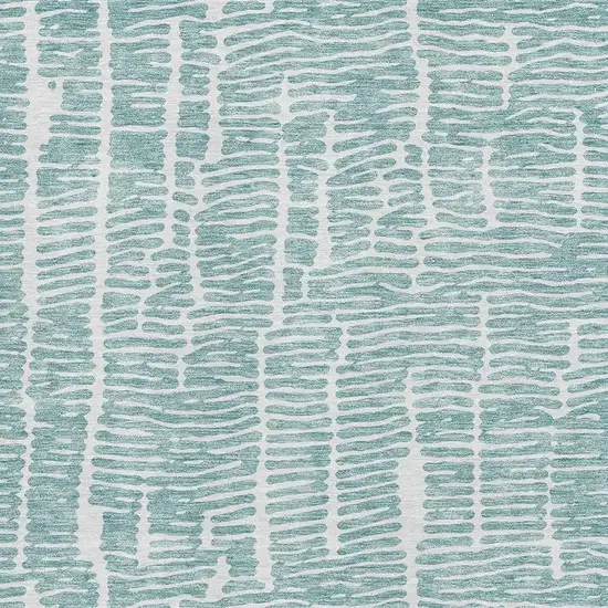 Teal And Ivory Vermicular Washable Area Rug With UV Protection Photo 3