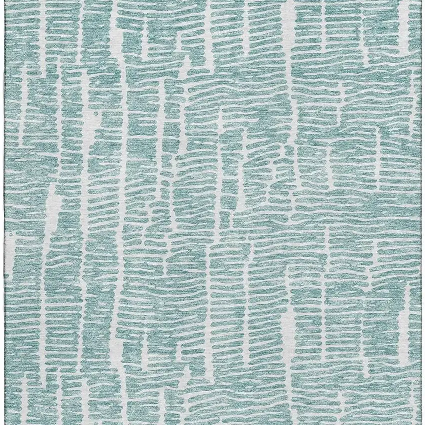 Teal And Ivory Vermicular Washable Area Rug With UV Protection Photo 4