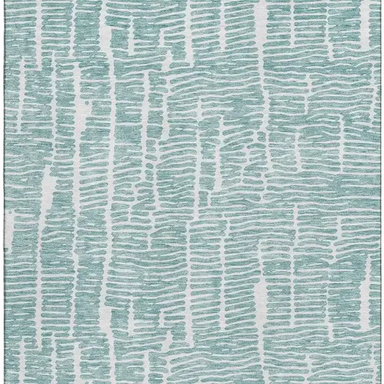 Teal And Ivory Vermicular Washable Area Rug With UV Protection Photo 4