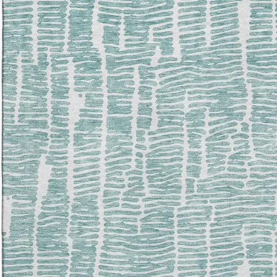 Teal And Ivory Vermicular Washable Area Rug With UV Protection Photo 3
