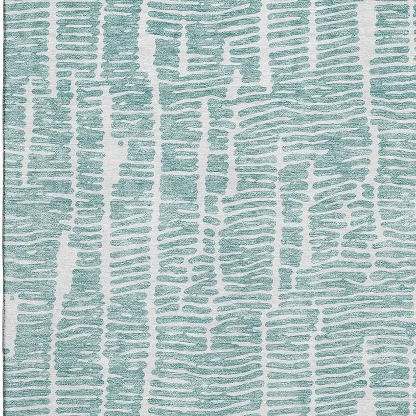 Teal And Ivory Vermicular Washable Area Rug With UV Protection Photo 3