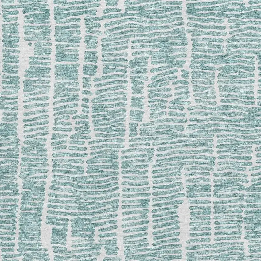 Teal And Ivory Vermicular Washable Area Rug With UV Protection Photo 3