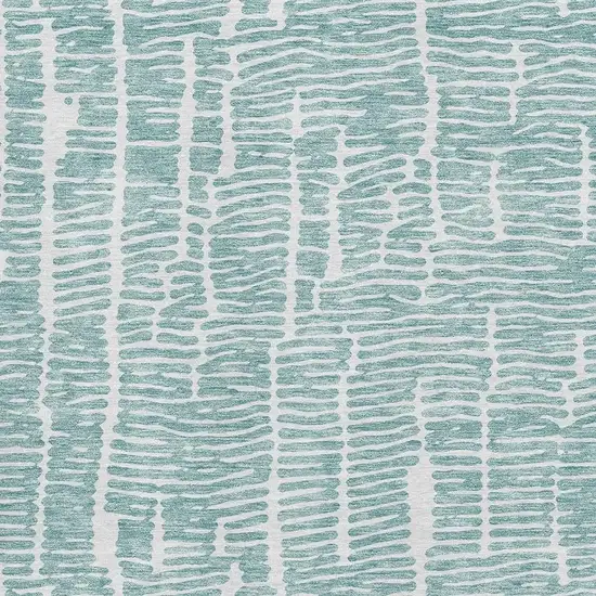 Teal And Ivory Vermicular Washable Area Rug With UV Protection Photo 3