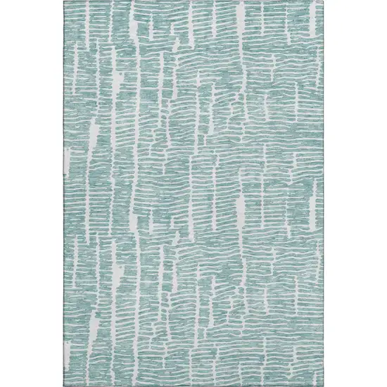 Teal And Ivory Vermicular Washable Area Rug With UV Protection Photo 1