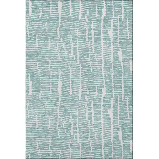 Teal And Ivory Vermicular Washable Area Rug With UV Protection Photo 4