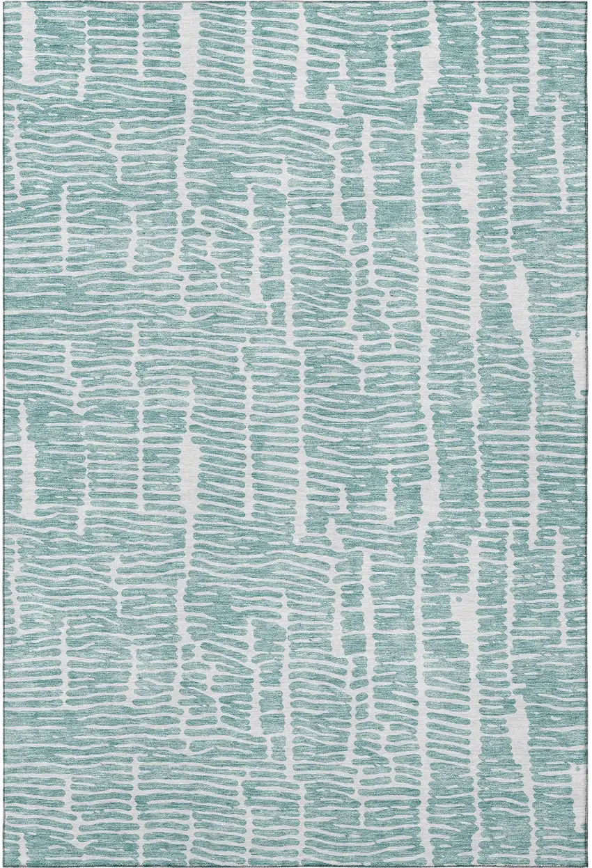 Teal And Ivory Vermicular Washable Area Rug With UV Protection Photo 4