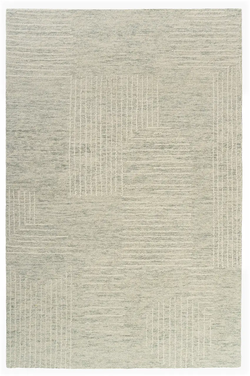 Teal And Ivory Wool Geometric Hand Tufted Square Rug Photo 2