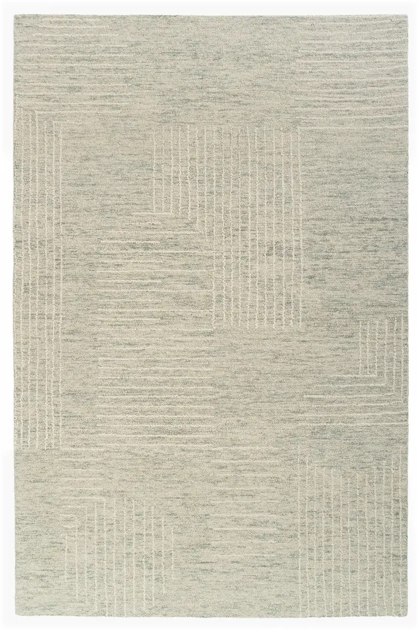 Teal And Ivory Wool Geometric Hand Tufted Square Rug Photo 4