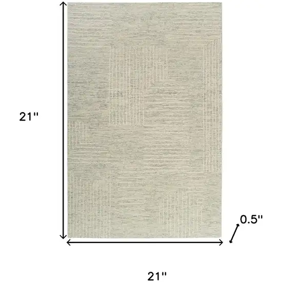 Teal And Ivory Wool Geometric Hand Tufted Square Rug Photo 3