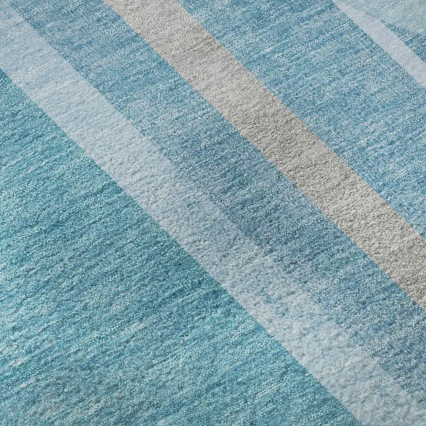 Teal And Khaki Geometric Washable Area Rug With UV Protection Photo 9