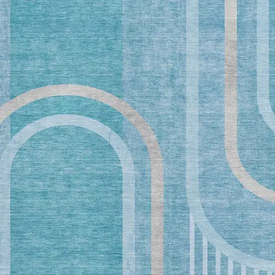 Teal And Khaki Geometric Washable Area Rug With UV Protection Photo 3