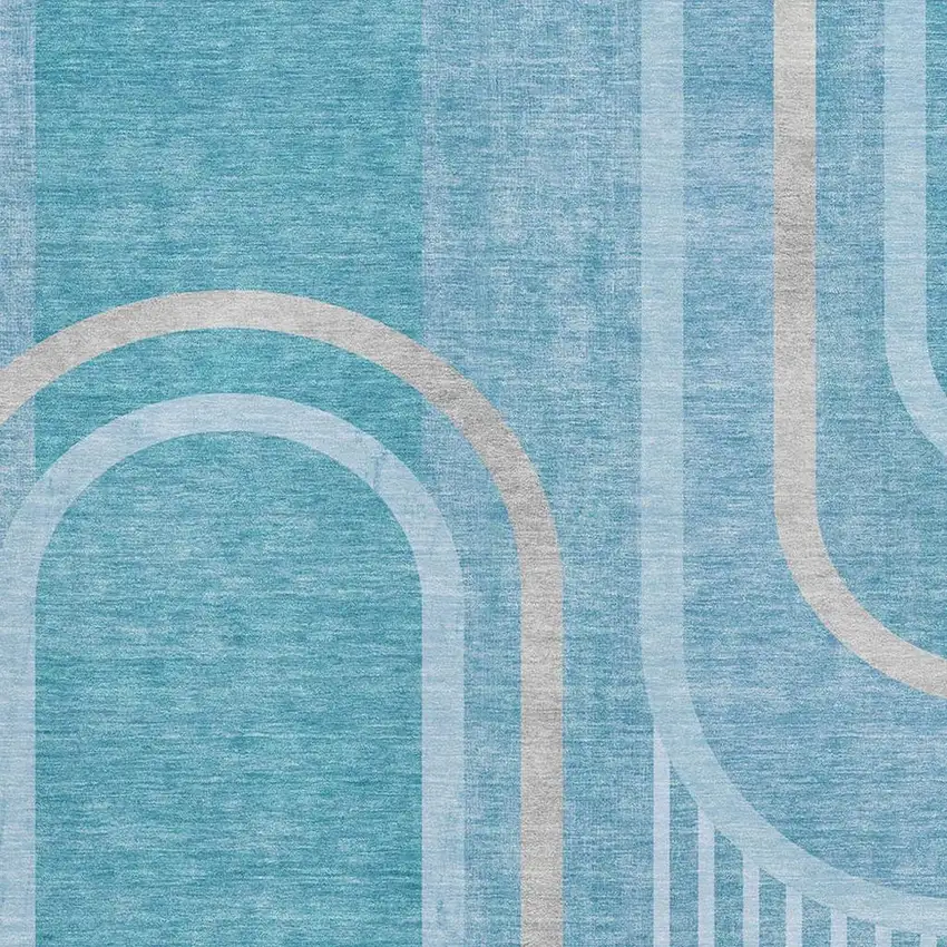 Teal And Khaki Geometric Washable Area Rug With UV Protection Photo 3