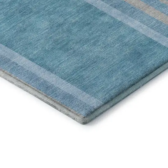 Teal And Khaki Geometric Washable Area Rug With UV Protection Photo 7