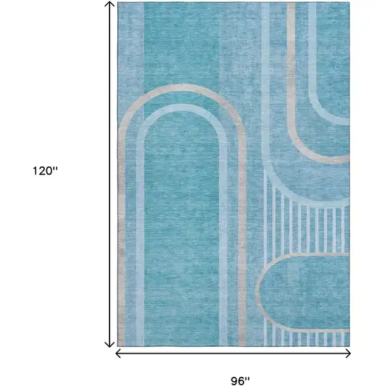 Teal And Khaki Geometric Washable Area Rug With UV Protection Photo 3