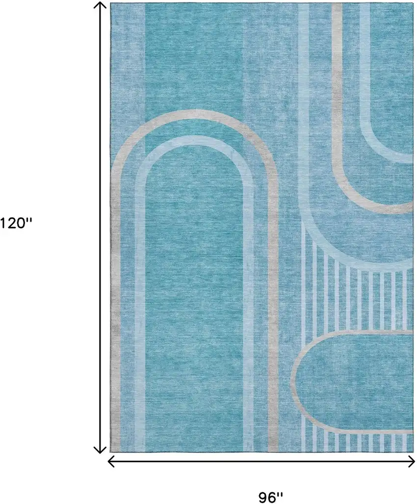 Teal And Khaki Geometric Washable Area Rug With UV Protection Photo 3