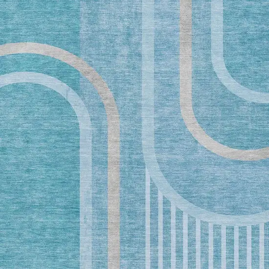 Teal And Khaki Geometric Washable Area Rug With UV Protection Photo 3