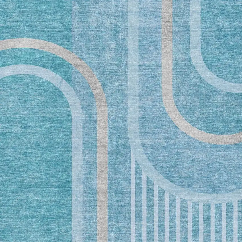 Teal And Khaki Geometric Washable Area Rug With UV Protection Photo 3