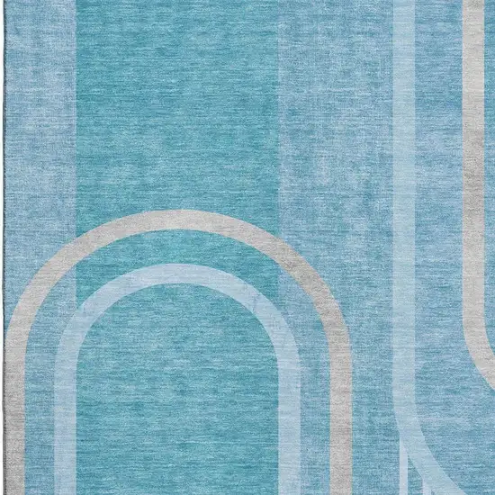 Teal And Khaki Geometric Washable Area Rug With UV Protection Photo 3