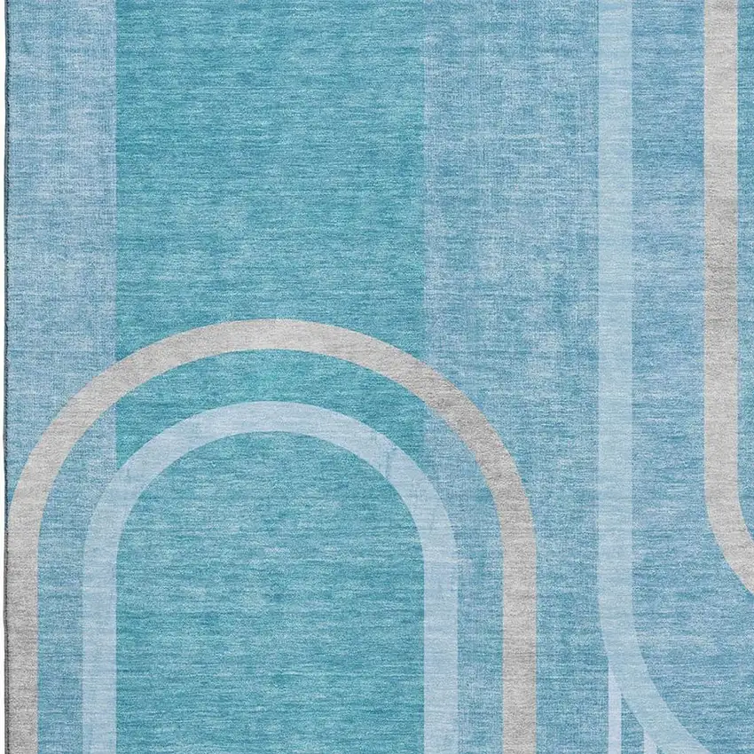 Teal And Khaki Geometric Washable Area Rug With UV Protection Photo 3
