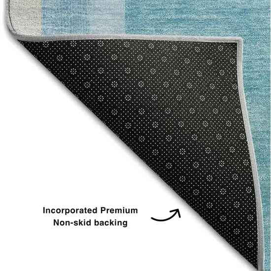 Teal And Khaki Geometric Washable Area Rug With UV Protection Photo 7