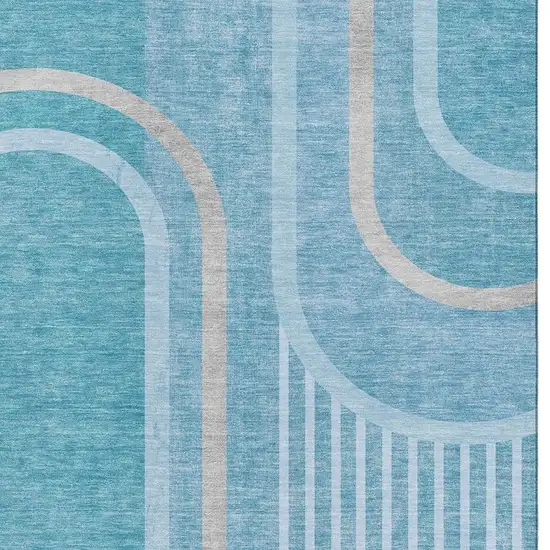 Teal And Khaki Geometric Washable Area Rug With UV Protection Photo 3