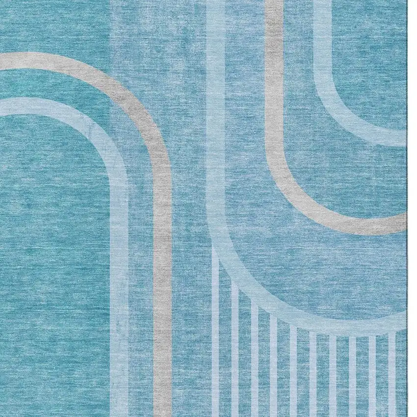 Teal And Khaki Geometric Washable Area Rug With UV Protection Photo 3