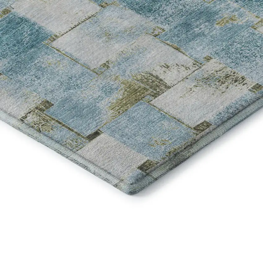 Teal And Khaki Striped Washable Area Rug With UV Protection Photo 8