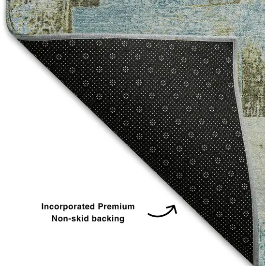 Teal And Khaki Striped Washable Area Rug With UV Protection Photo 7