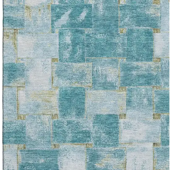 Teal And Khaki Striped Washable Area Rug With UV Protection Photo 3