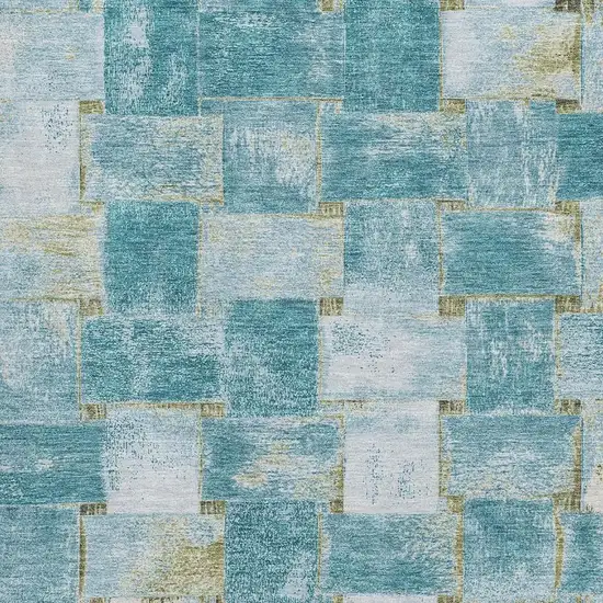 Teal And Khaki Striped Washable Area Rug With UV Protection Photo 3