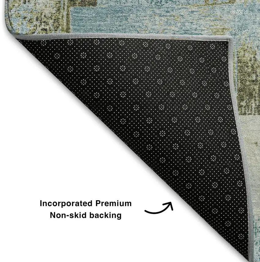 Teal And Khaki Striped Washable Area Rug With UV Protection Photo 7