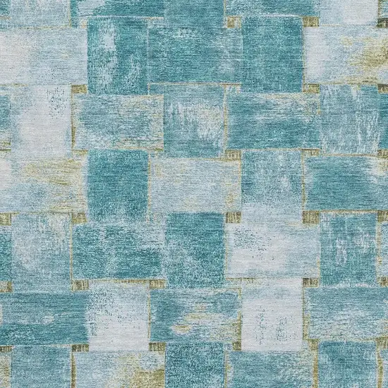 Teal And Khaki Striped Washable Area Rug With UV Protection Photo 3