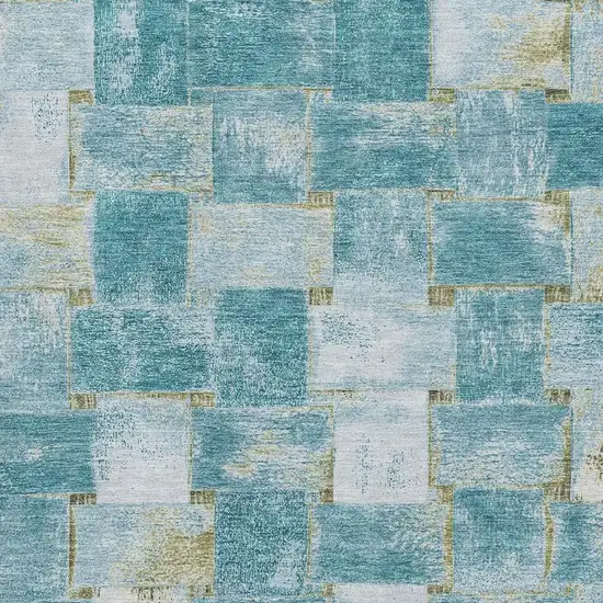 Teal And Khaki Striped Washable Area Rug With UV Protection Photo 3