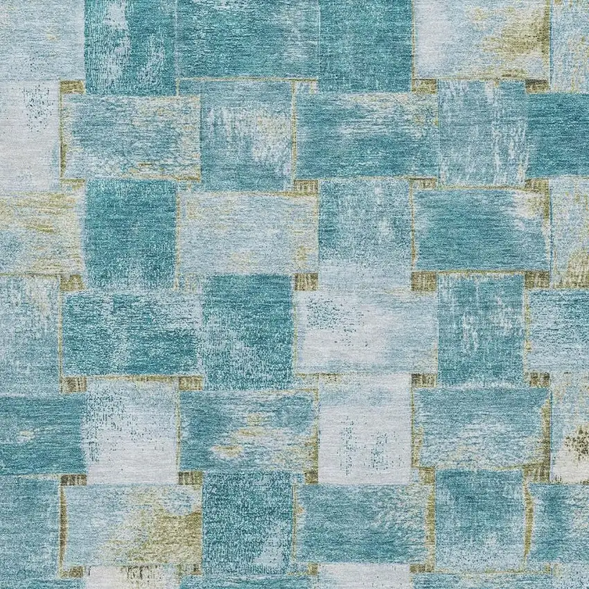 Teal And Khaki Striped Washable Area Rug With UV Protection Photo 3