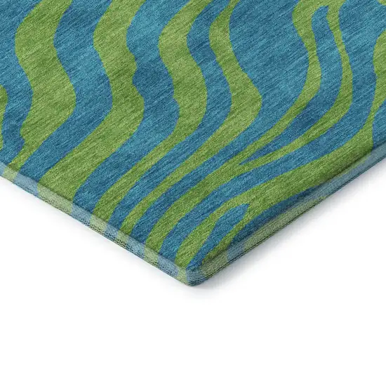 Teal And Lime Green Animal Print Washable Area Rug With UV Protection Photo 7