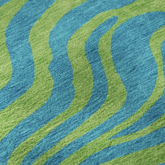 Teal And Lime Green Animal Print Washable Area Rug With UV Protection Photo 9