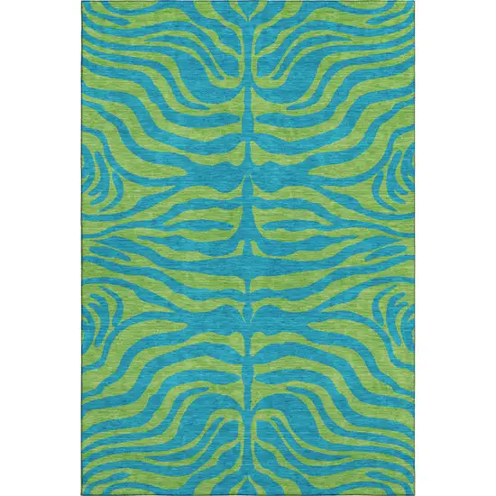 Teal And Lime Green Animal Print Washable Area Rug With UV Protection Photo 1