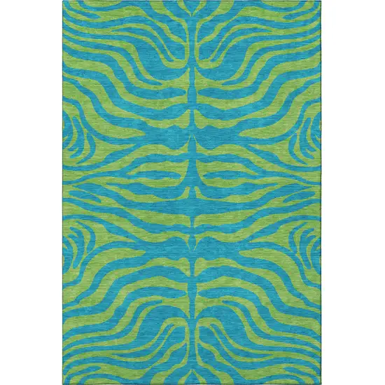 Teal And Lime Green Animal Print Washable Area Rug With UV Protection Photo 2