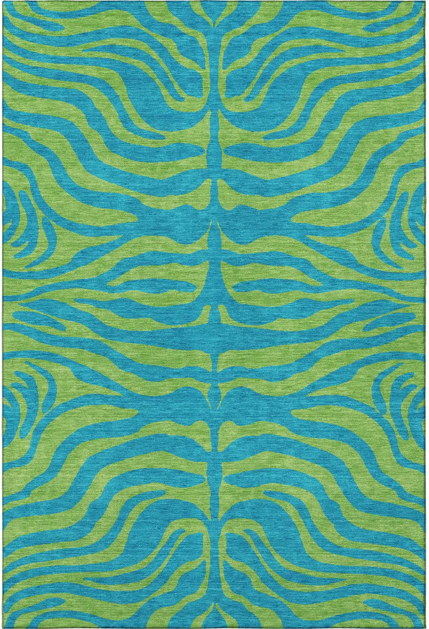 Teal And Lime Green Animal Print Washable Area Rug With UV Protection Photo 2