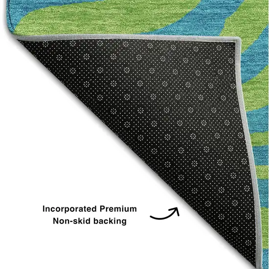 Teal And Lime Green Animal Print Washable Area Rug With UV Protection Photo 5