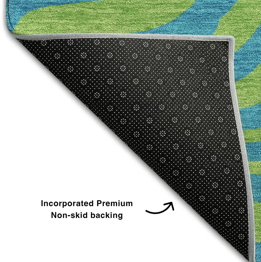 Teal And Lime Green Animal Print Washable Area Rug With UV Protection Photo 5