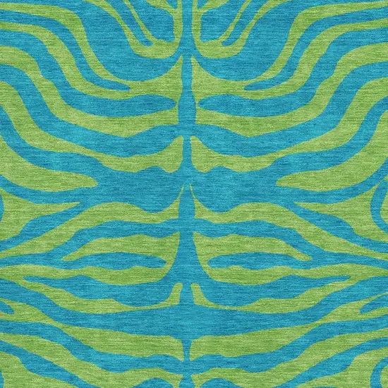 Teal And Lime Green Animal Print Washable Area Rug With UV Protection Photo 2