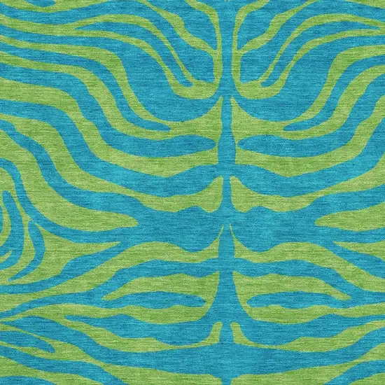 Teal And Lime Green Animal Print Washable Area Rug With UV Protection Photo 2