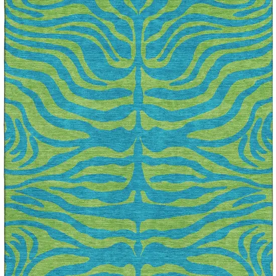 Teal And Lime Green Animal Print Washable Area Rug With UV Protection Photo 3