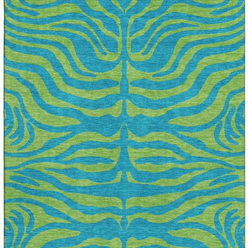 Teal And Lime Green Animal Print Washable Area Rug With UV Protection Photo 3
