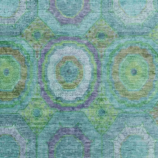Teal And Lime Green Geometric Washable Area Rug With UV Protection Photo 3